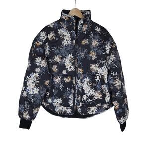 FLX Jacket Small Black Floral Quilted Packable Full Zip Pocket Oversized Boxy